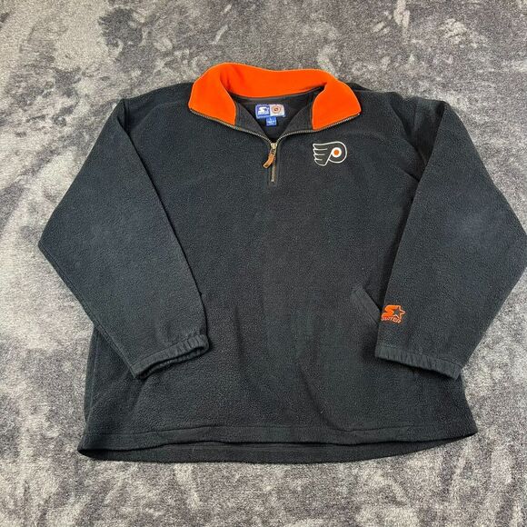 Vtg Starter NHL Philadelphia Flyers 1/4 Zip Mock Neck Fleece Pullover Men's L* - Picture 1 of 11